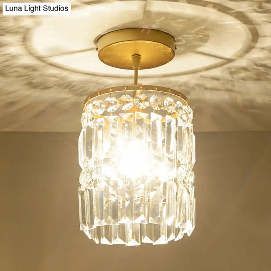 Gold Beveled Crystal Semi Flush Ceiling Light With Minimalist Design For Hallway (1 Head)