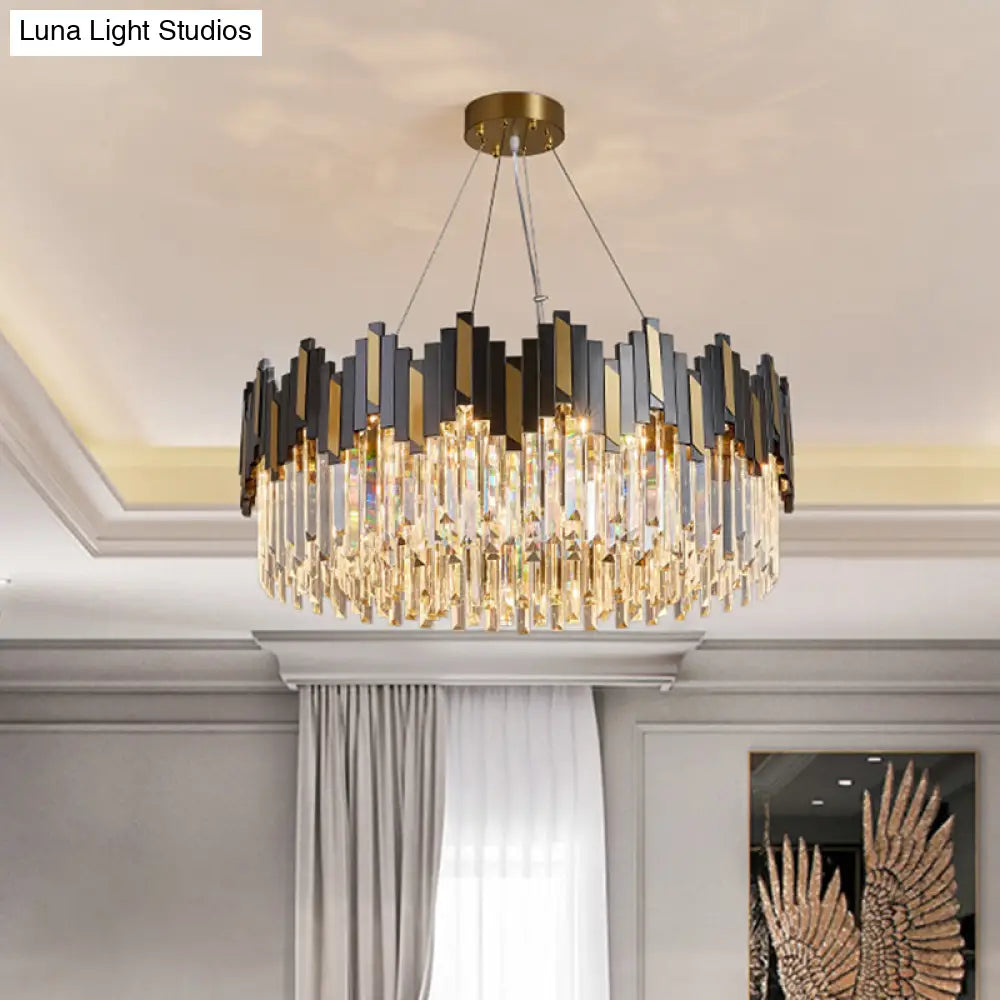 Gold-Black Crystal Chandelier Pendant Light For Living Room - Elegant Simplicity