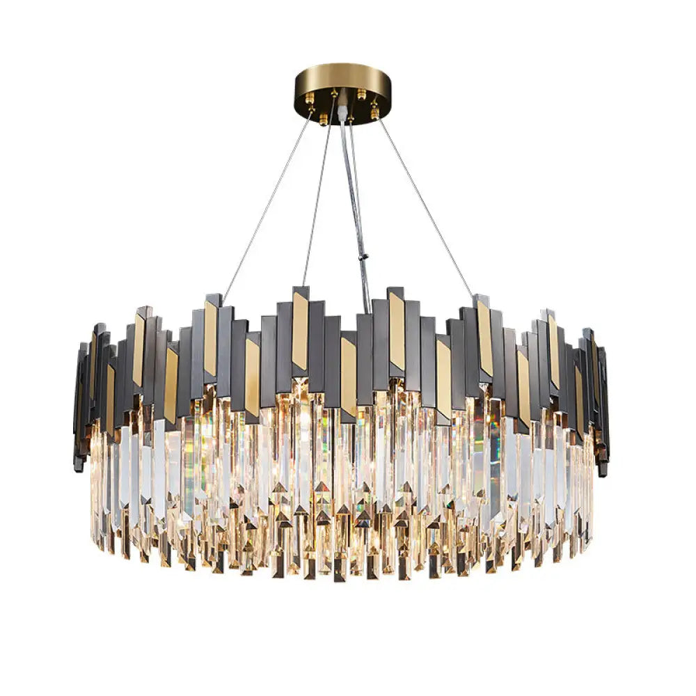 Gold-Black Crystal Chandelier Pendant Light For Living Room - Elegant Simplicity / 23.5’’