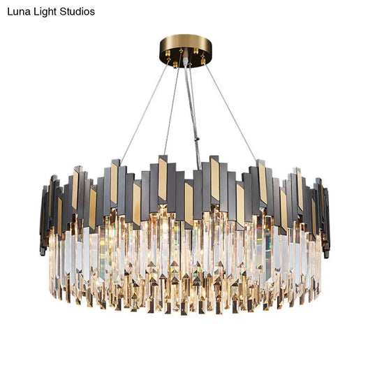 Gold-Black Crystal Chandelier Pendant Light For Simple Living Room Elegance / 23.5