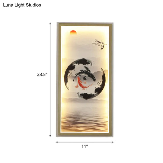 Gold-Black Led Fish Mural Wall Lamp Aluminum Rectangle Design