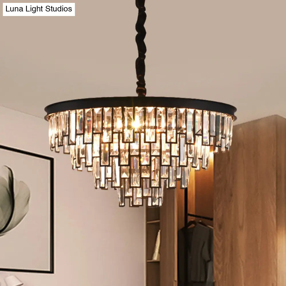 Gold/Black Modern Chandelier With 6 Tapered Heads & Clear Rectangular-Cut Crystals