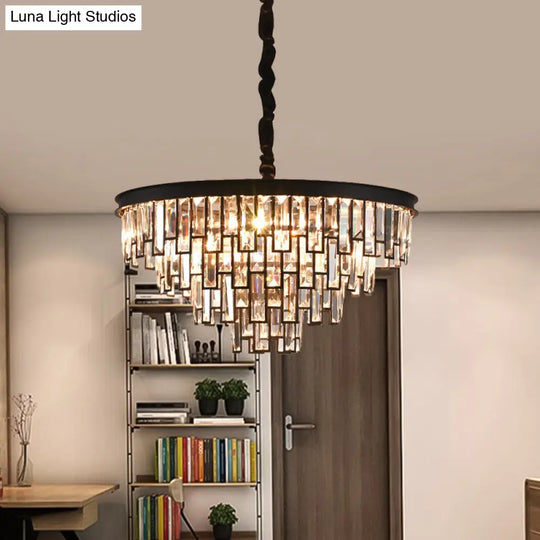 Gold/Black Modern Chandelier With 6 Tapered Heads & Clear Rectangular-Cut Crystals