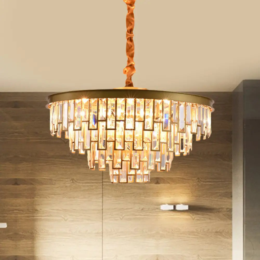 Gold/Black Modern Chandelier With 6 Tapered Heads & Clear Rectangular-Cut Crystals Gold