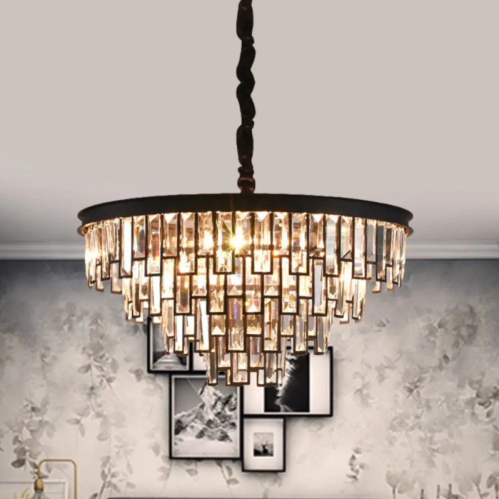 Gold/Black Modern Chandelier With 6 Tapered Heads & Clear Rectangular-Cut Crystals Black