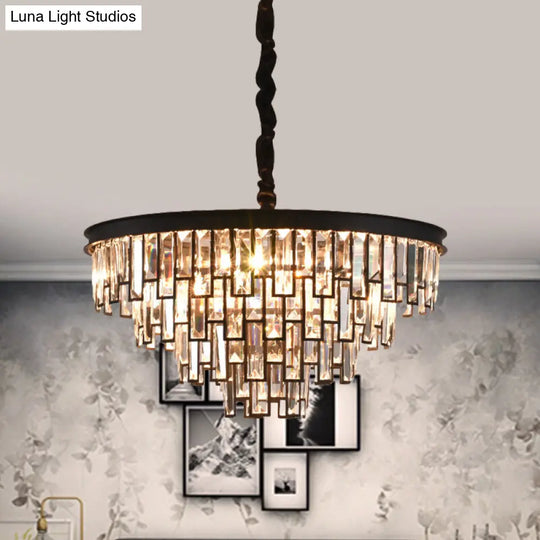 Modern Gold/Black Tapered Chandelier With 6 Heads And Clear Rectangular-Cut Crystals Black