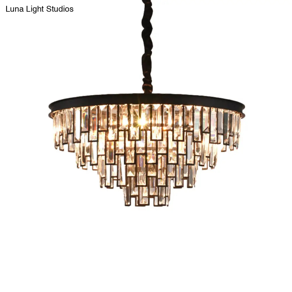 Gold/Black Modern Chandelier With 6 Tapered Heads & Clear Rectangular-Cut Crystals