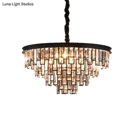 Gold/Black Modern Chandelier With 6 Tapered Heads & Clear Rectangular-Cut Crystals