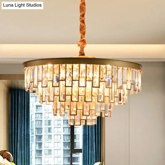 Gold/Black Modern Chandelier With 6 Tapered Heads & Clear Rectangular-Cut Crystals