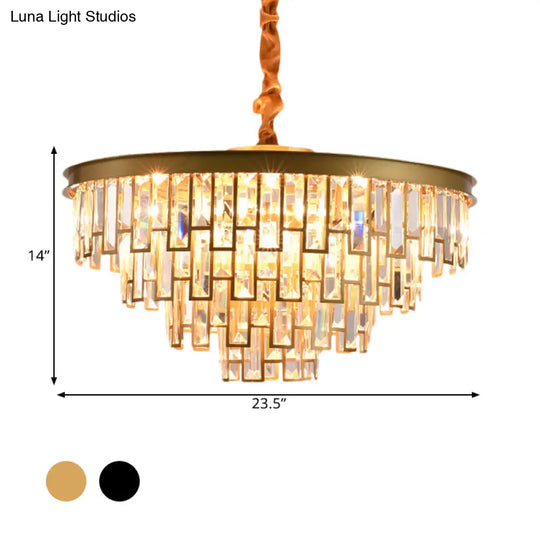 Gold/Black Modern Chandelier With 6 Tapered Heads & Clear Rectangular-Cut Crystals