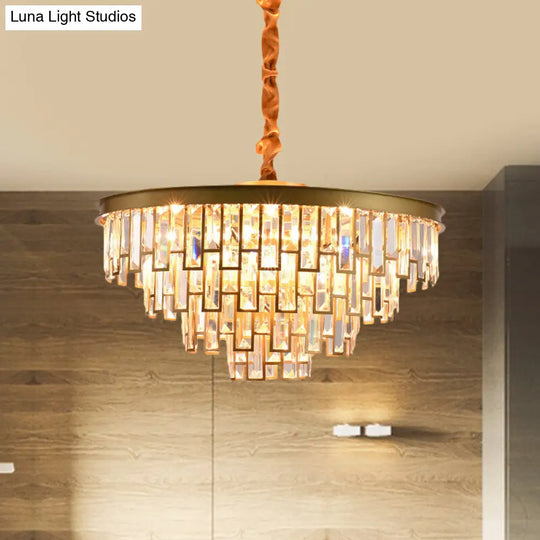 Modern Gold/Black Tapered Chandelier With 6 Heads And Clear Rectangular-Cut Crystals Gold