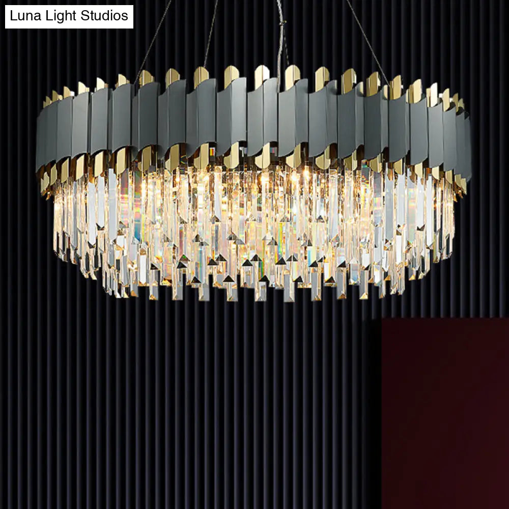 Gold-Black Post-Modern Layered Chandelier Pendant Light With Crystal Accents For Living Room