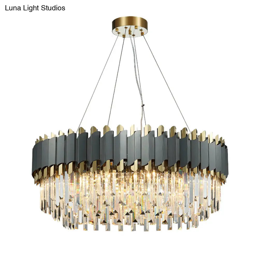 Gold-Black Post-Modern Layered Chandelier Pendant Light With Crystal Accents For Living Room