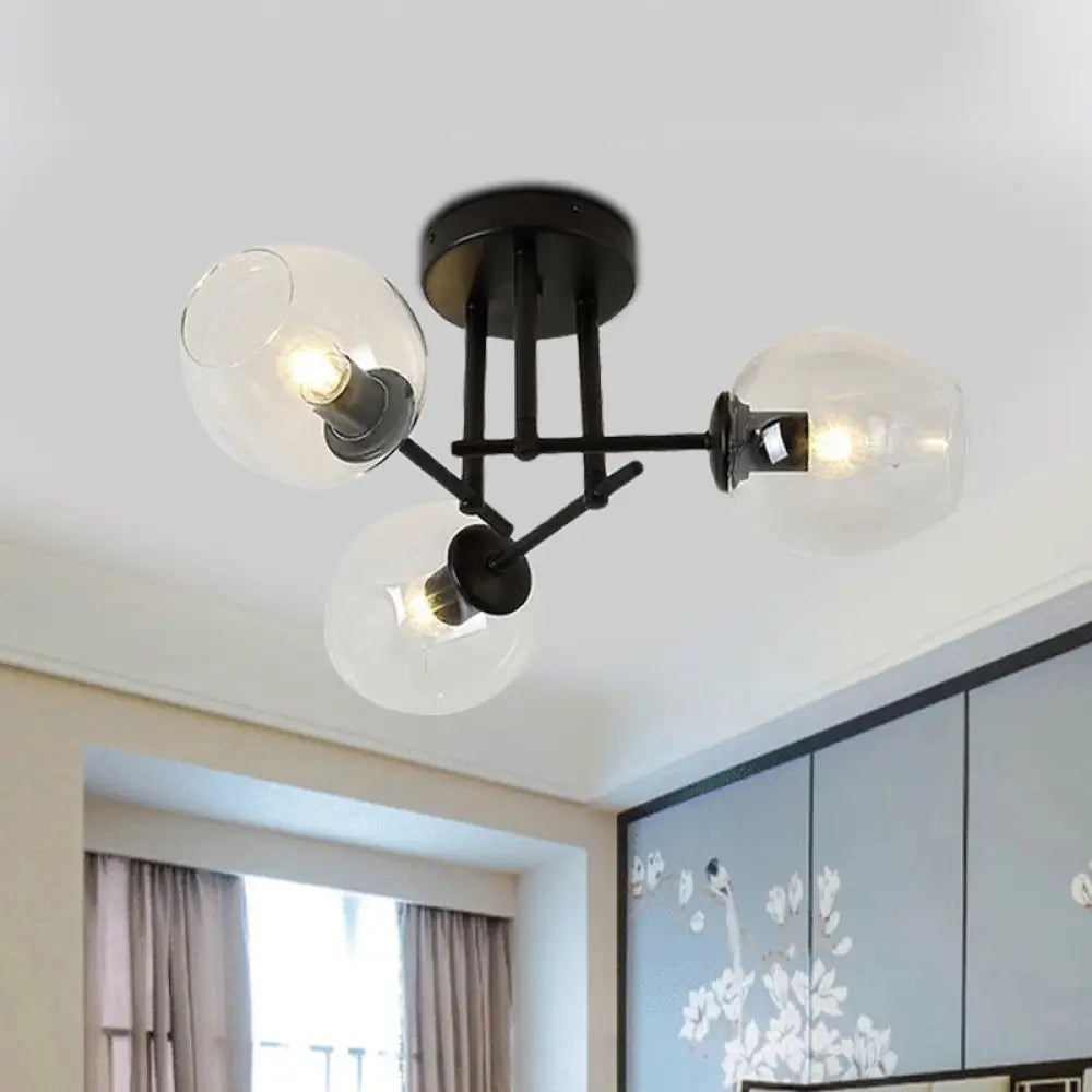 Gold/Black Semi Flush Mount Lighting For Living Room With Clear Bubble Glass Shades (3/6/8 Lights)