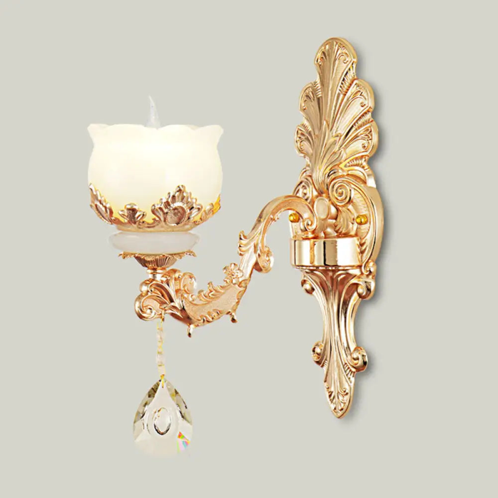 Gold Blossom Crystal Pendant Chandelier With Elegant Jade Shade 1 /