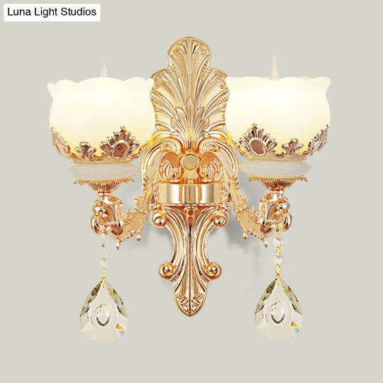 Gold Blossom Crystal Chandelier With Jade Shade 2 /