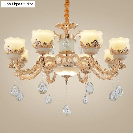 Gold Blossom Crystal Chandelier With Jade Shade 8 /