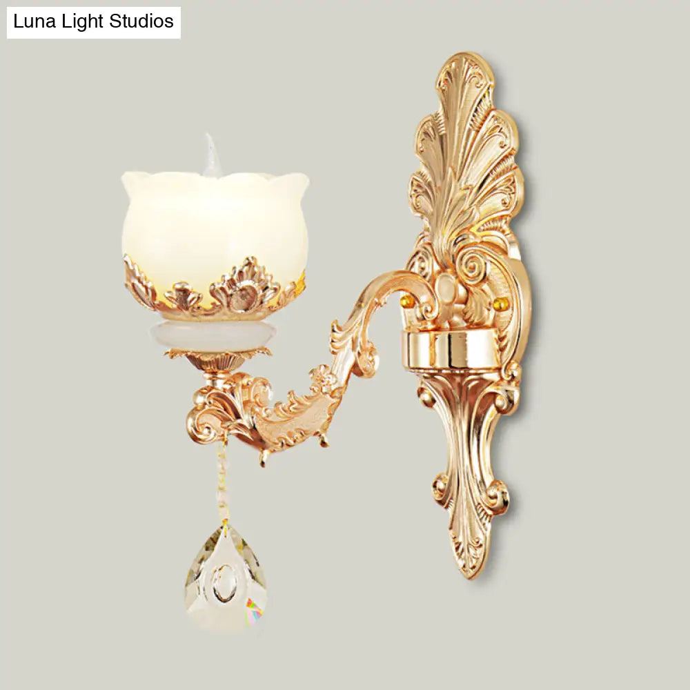 Gold Blossom Crystal Chandelier With Jade Shade 1 /