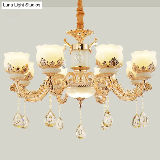 Gold Blossom Crystal Chandelier With Jade Shade