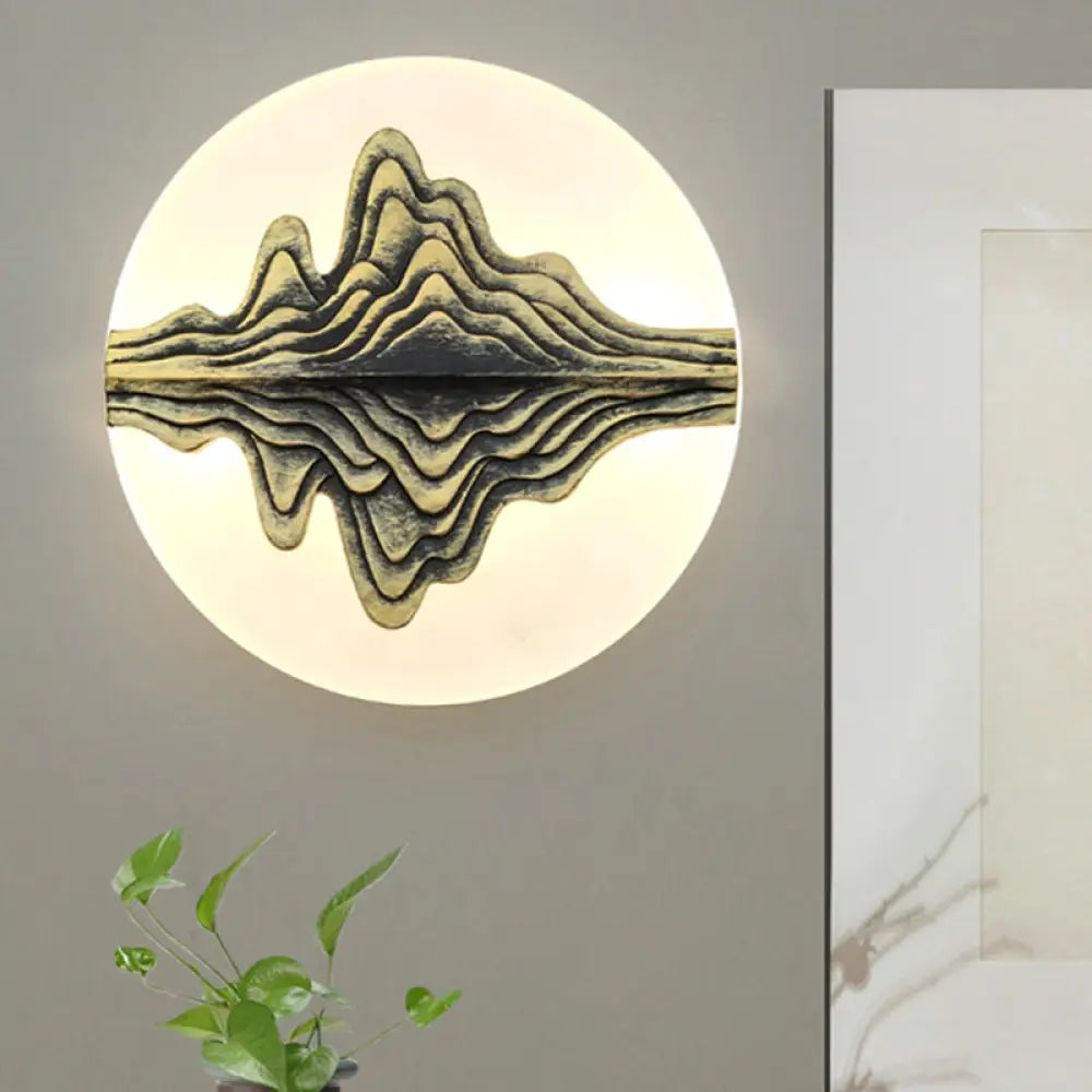 Gold/Blue Chinese Style Led Acrylic Wall-Mounted Lamp With Rounded Mountain Mural For Bedrooms Gold