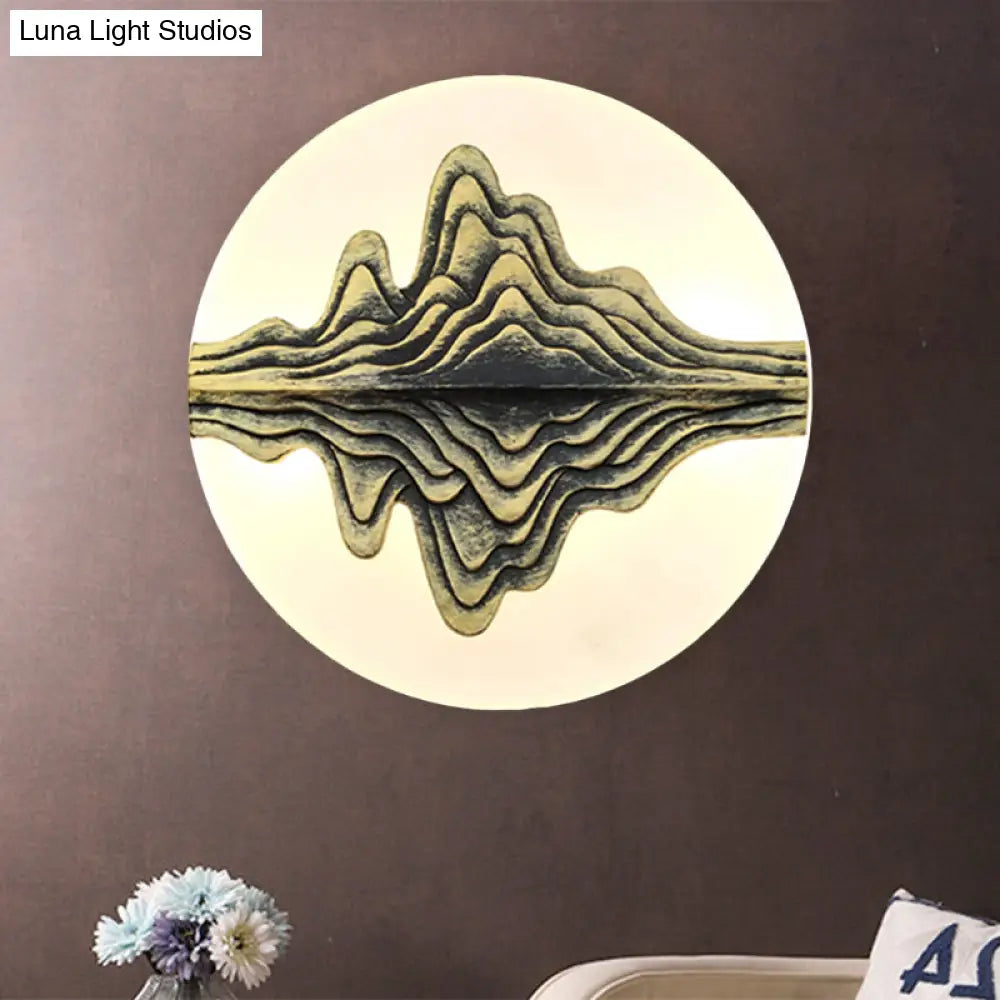 Gold/Blue Chinese Style Led Acrylic Wall-Mounted Lamp With Rounded Mountain Mural For Bedrooms