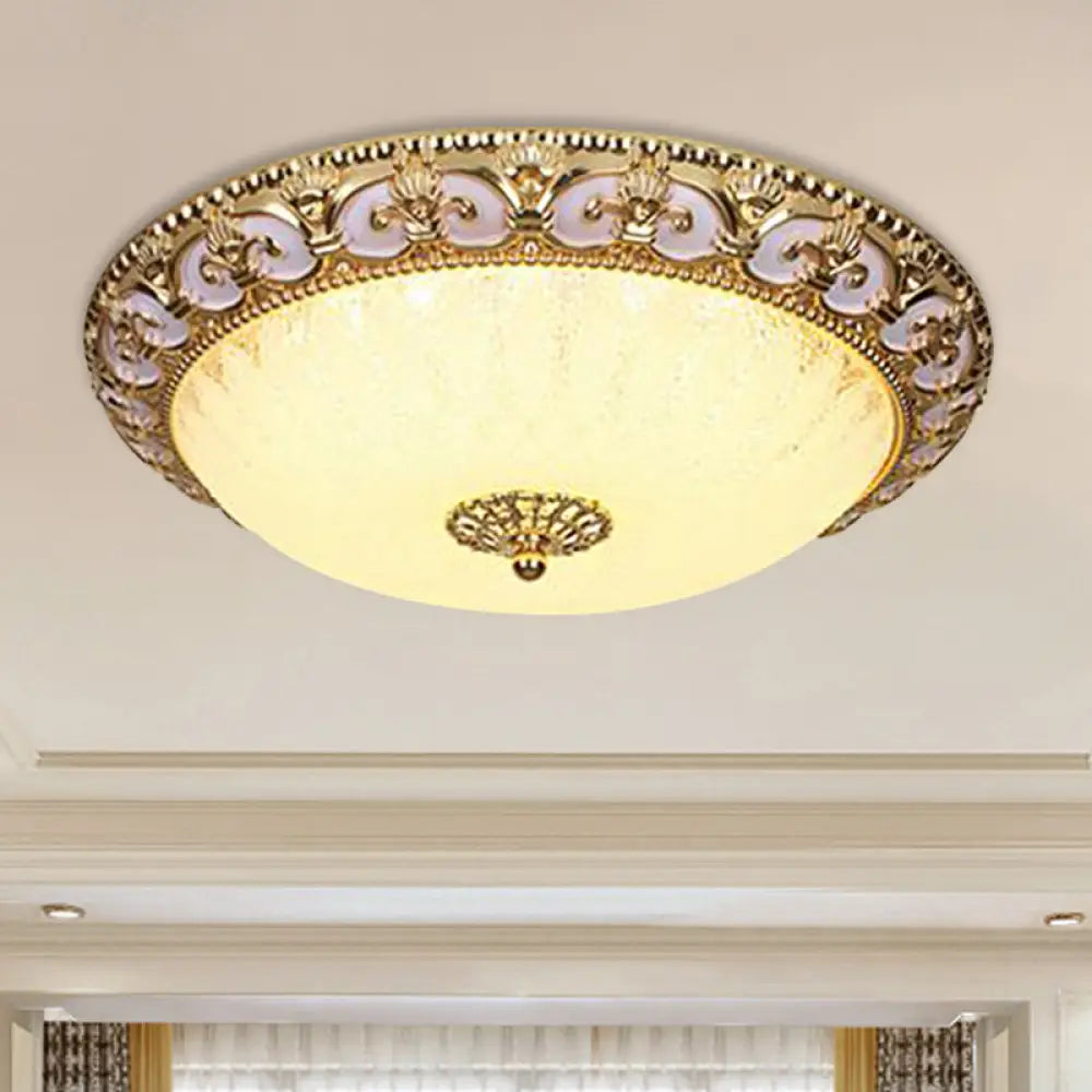 Gold Bowl Ceiling Light Fixture - Retro Milky Glass With Led 12’/16’ Bedroom Flush Mount