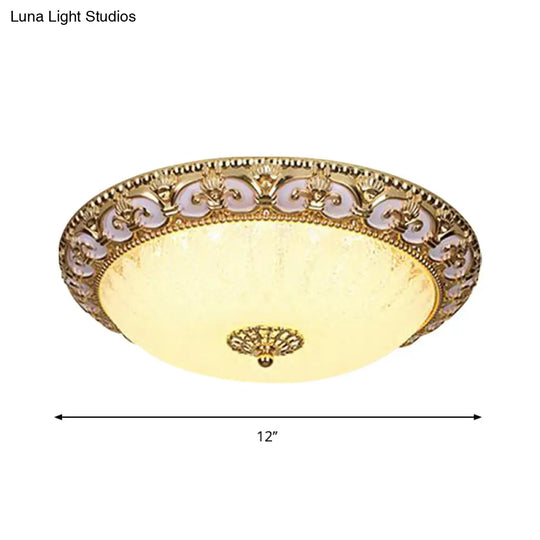 Gold Bowl Ceiling Light Fixture - Retro Milky Glass With Led 12’/16’ Bedroom Flush Mount