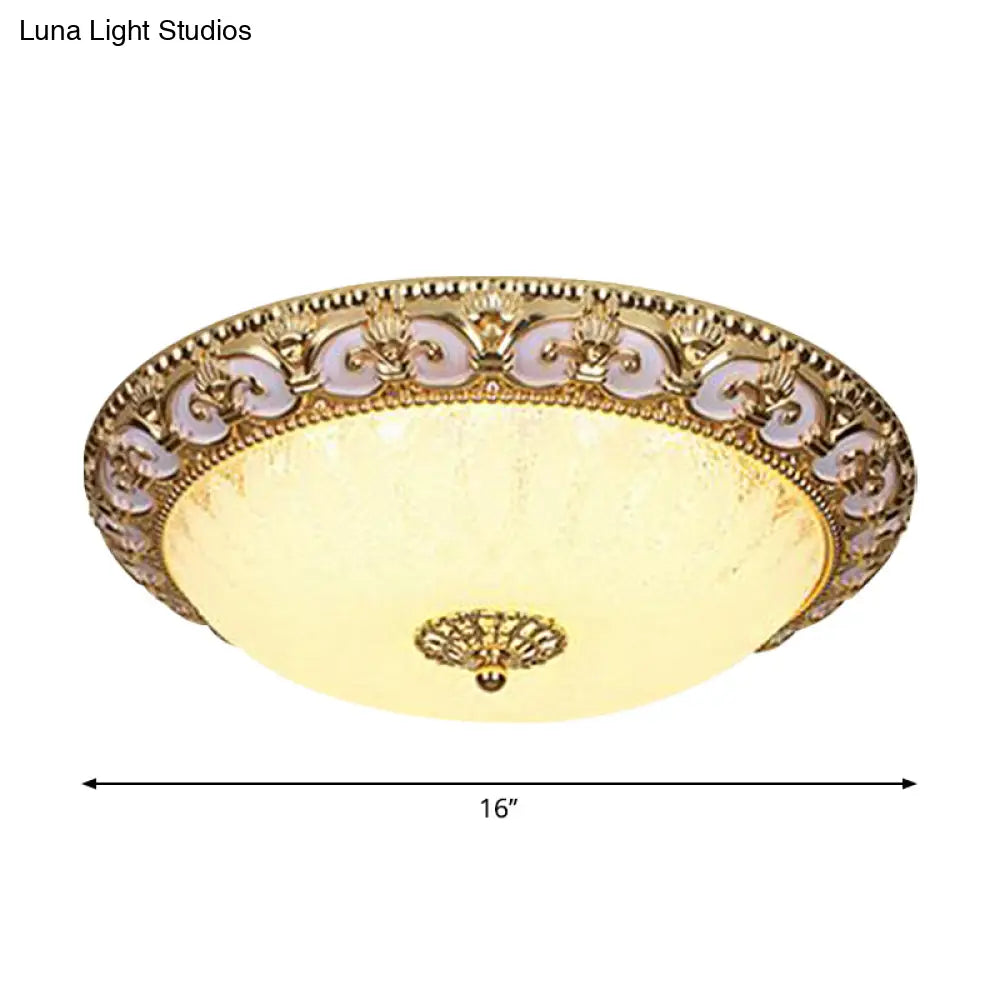 Gold Bowl Ceiling Light Fixture - Retro Milky Glass With Led 12/16 Bedroom Flush Mount Recessed