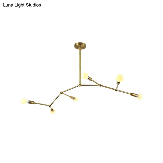 Gold Branch Chandelier: 6-Light Post Modern Pendant Light Fixture In Metal