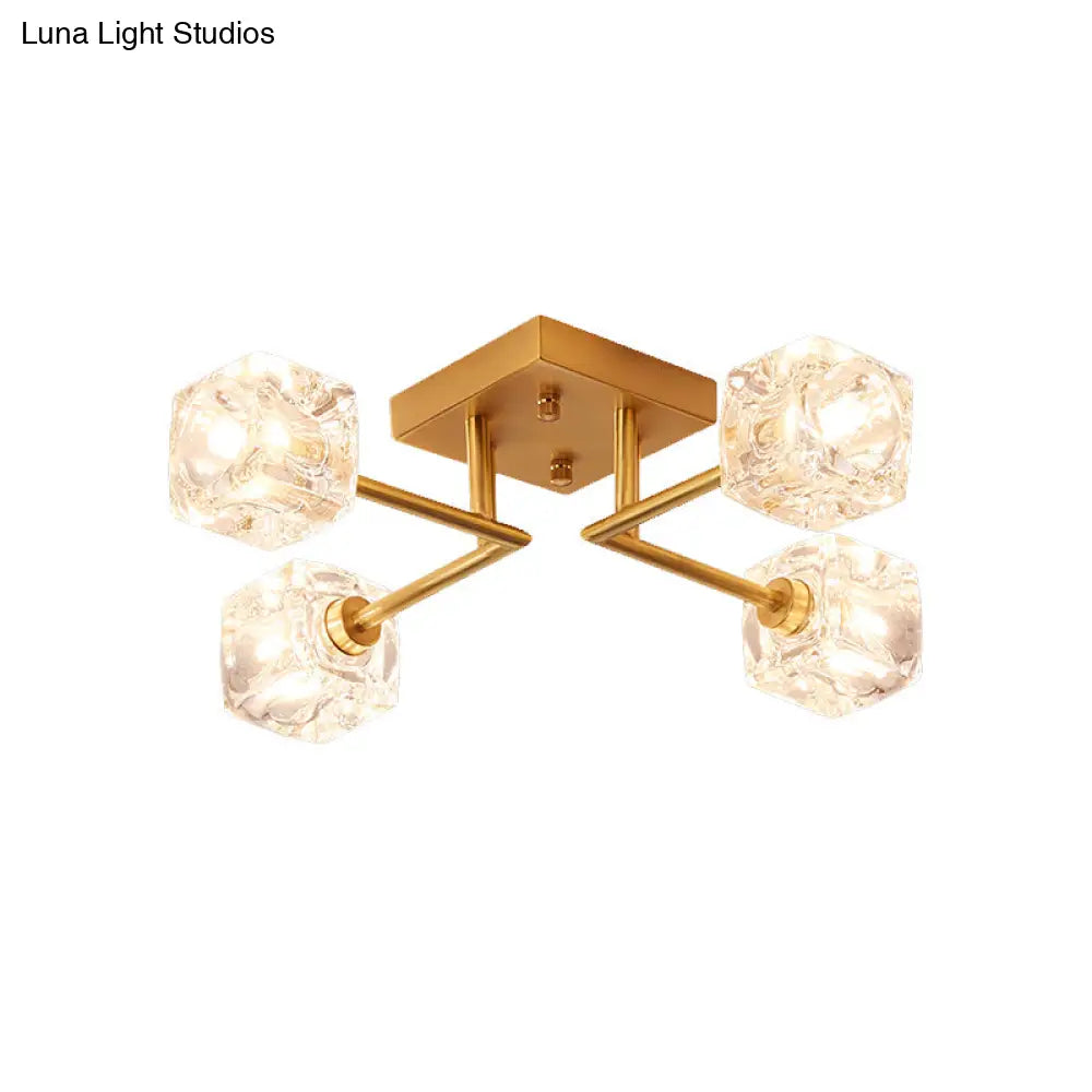 Gold Branching Crystal Ceiling Light - Postmodern Semi - Mount For Bedroom (4/6 - Head)