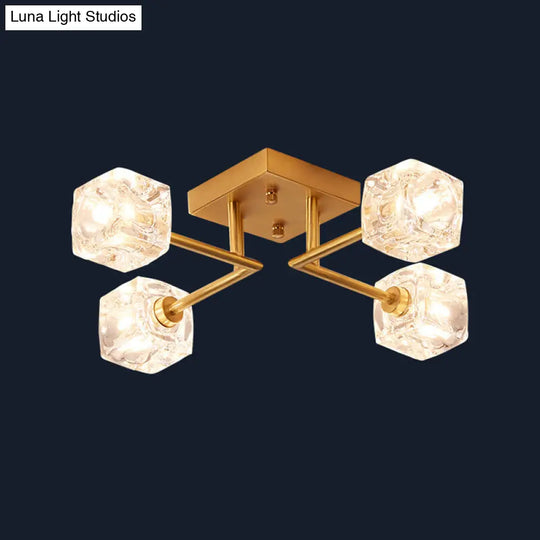 Gold Branching Crystal Ceiling Light - Postmodern Semi-Mount For Bedroom (4/6-Head)