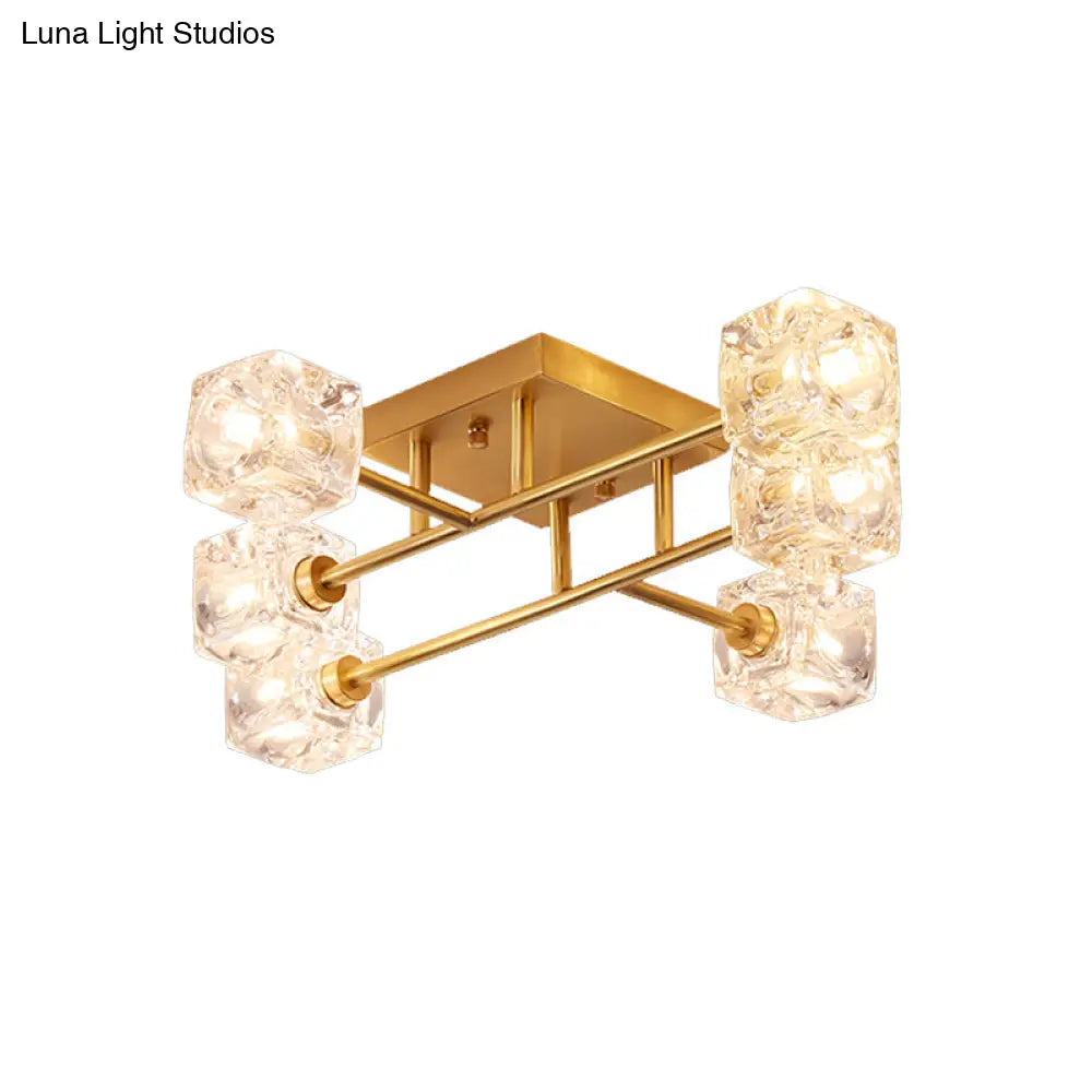 Gold Branching Crystal Ceiling Light - Postmodern Semi - Mount For Bedroom (4/6 - Head)