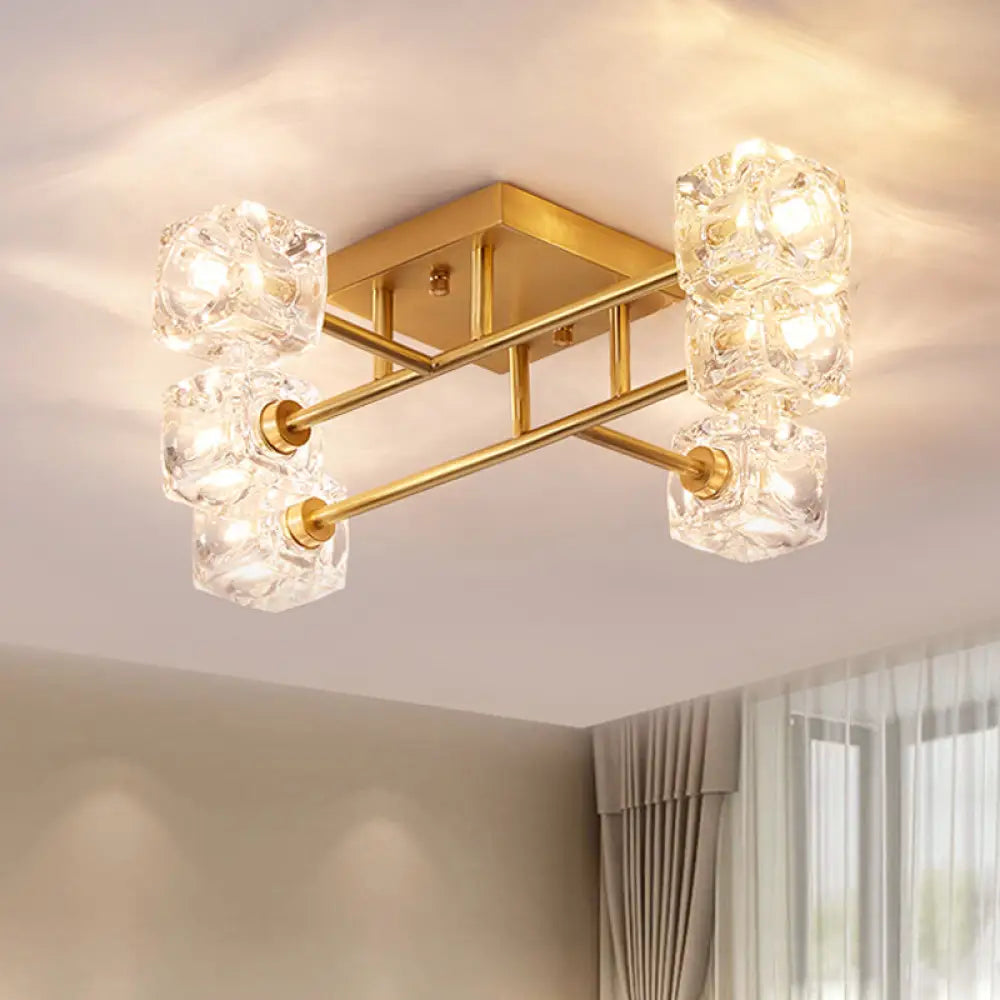 Gold Branching Crystal Ceiling Light - Postmodern Semi - Mount For Bedroom (4/6 - Head) 6 /