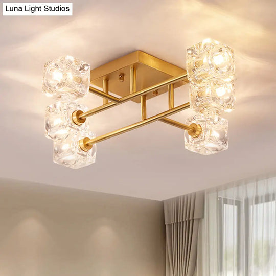 Gold Branching Crystal Ceiling Light - Postmodern Semi-Mount For Bedroom (4/6-Head) 6 /