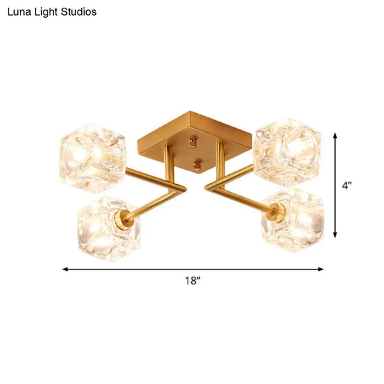 Gold Branching Crystal Ceiling Light - Postmodern Semi-Mount For Bedroom (4/6-Head)