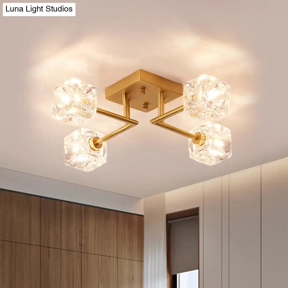 Gold Branching Crystal Ceiling Light - Postmodern Semi-Mount For Bedroom (4/6-Head) 4 /