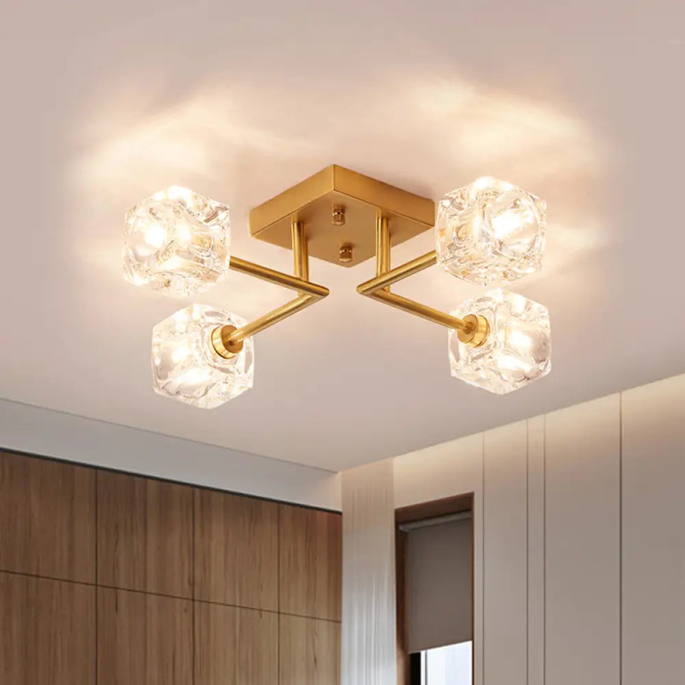 Gold Branching Crystal Ceiling Light - Postmodern Semi - Mount For Bedroom (4/6 - Head) 4 /
