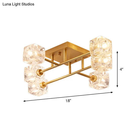 Gold Branching Crystal Ceiling Light - Postmodern Semi - Mount For Bedroom (4/6 - Head)