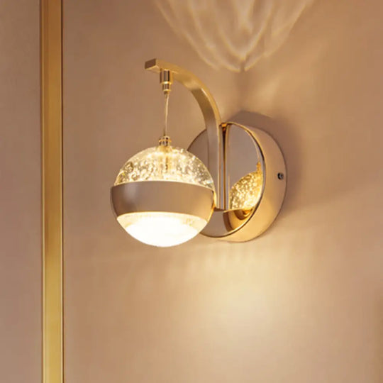 Gold Bubble Crystal Globe Wall Lamp - Minimalist Led Sconce Light Fixture For Bedroom 1 / A