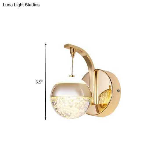 Gold Bubble Crystal Globe Wall Lamp - Minimalist Led Sconce Light Fixture For Bedroom