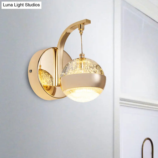 Gold Bubble Crystal Globe Wall Lamp - Minimalist Led Sconce Light Fixture For Bedroom