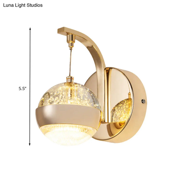 Gold Bubble Crystal Globe Wall Lamp - Minimalist Led Sconce Light Fixture For Bedroom