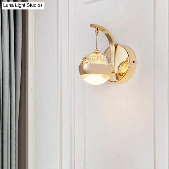 Gold Bubble Crystal Globe Wall Lamp - Minimalist Led Sconce Light Fixture For Bedroom