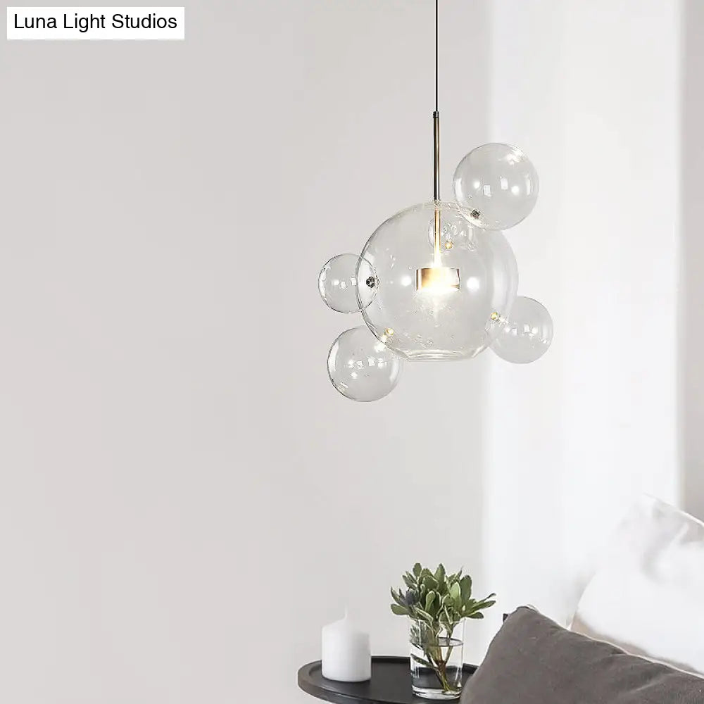 Gold Bubble Design Led Pendant Light - Clear Glass Ball Modernist Style 1/4/6 Lights