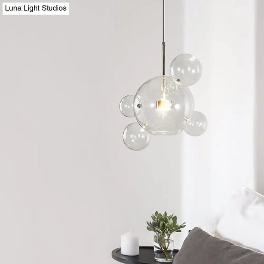 Gold Bubble Design Led Pendant Light - Clear Glass Ball Modernist Style 1/4/6 Lights