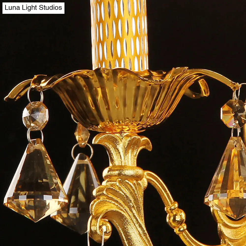 Gold Candelabra Wall Light With Crystal Decoration - Traditional Metal Sconce For Bedroom (3 Heads)