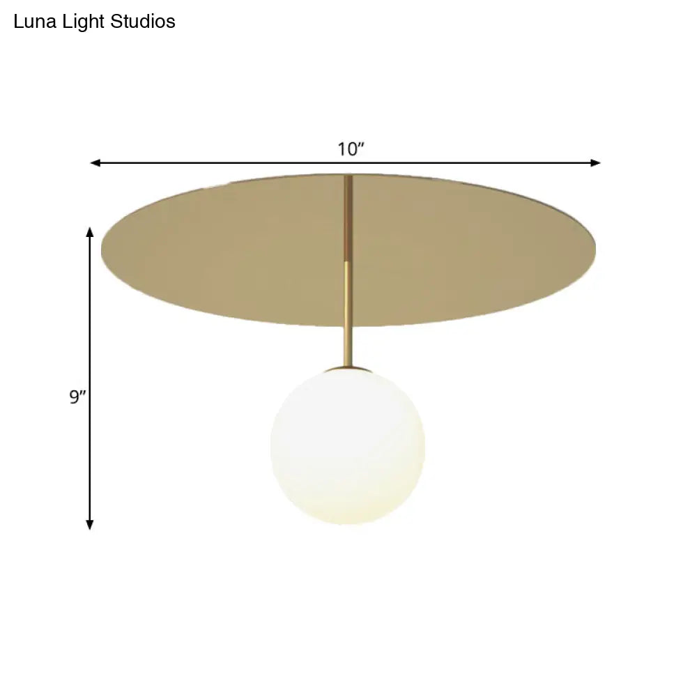 Gold Ceiling Mount Semi Flush Light With Cream Glass Ball And Disc Canopy