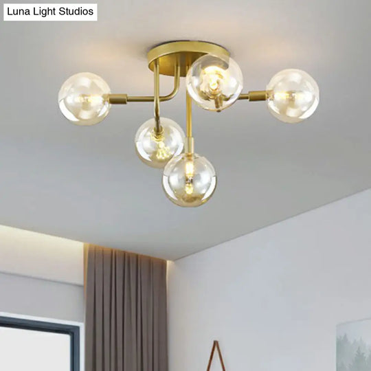 Gold Ceiling Semi-Flush Mount Light For Living Room With Ball Glass Design