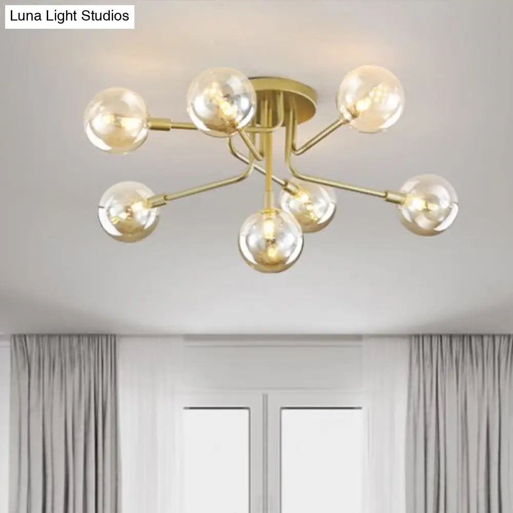 Gold Ceiling Semi-Flush Mount Light For Living Room With Ball Glass Design