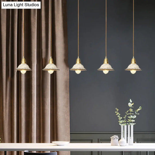 Gold Ceramics Suspension Lamp - Traditional Scalloped Multi-Hanging Light With Series Connection